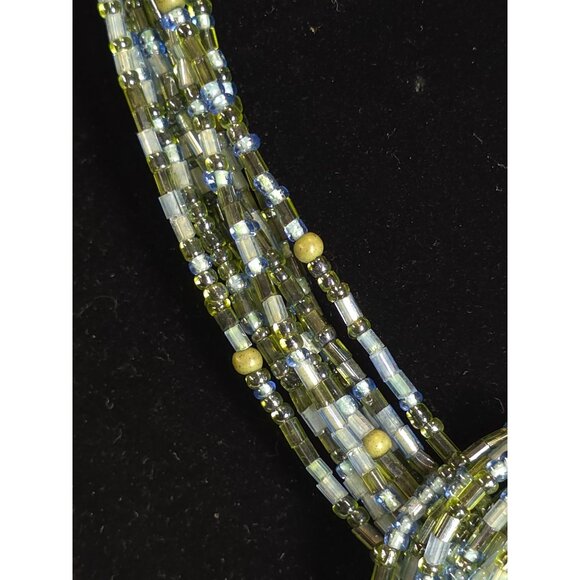 Multicolor Beaded Twisted Knot Necklace With Adjustable Chain Green & Blue Tones - Picture 4 of 7